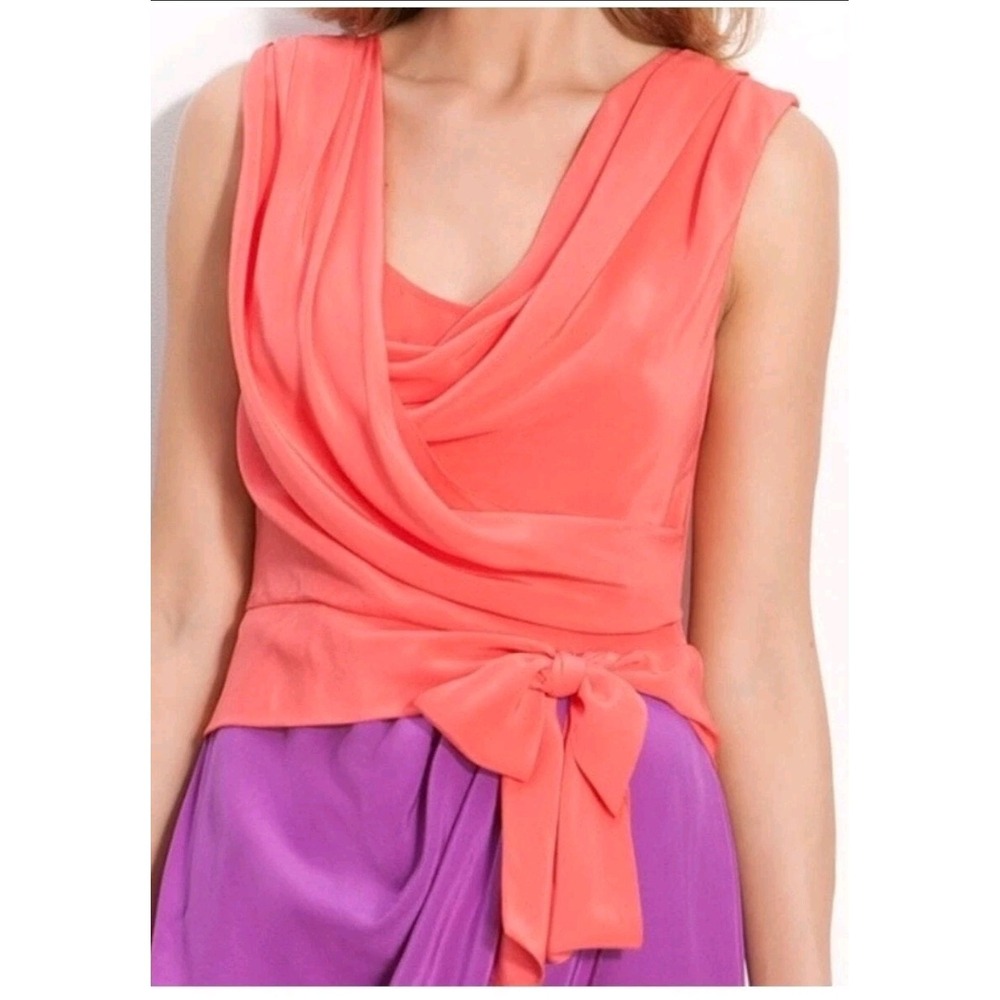 Suzi Chin Colorblock Sheath Dress Orange Purple‎ Sleeveless Short Cowl Neck 6